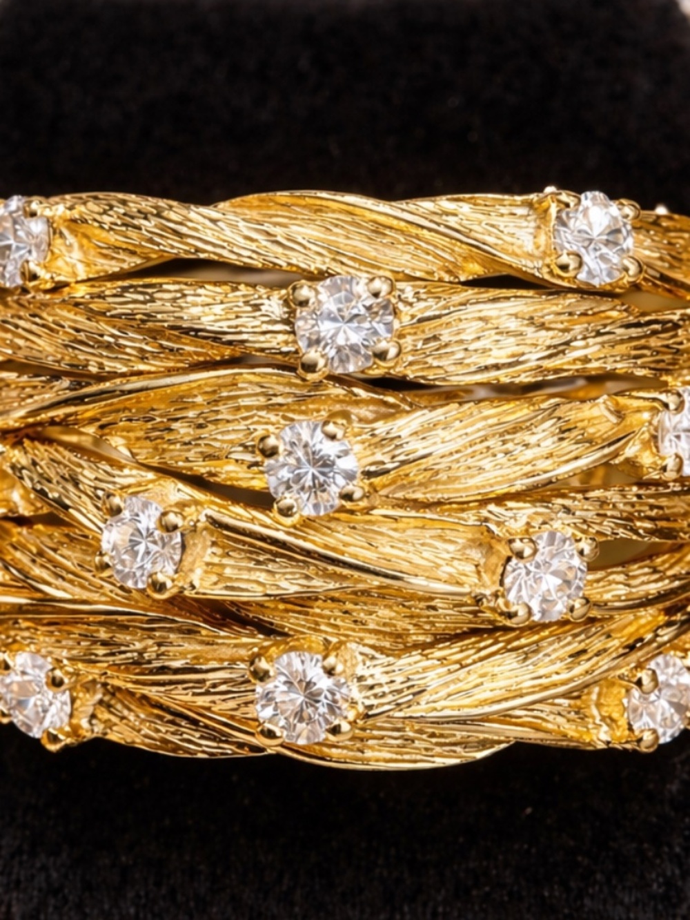 Gold-Tone Braided Multi-Band Ring with Sparkling Accents - Picture 2 of 11